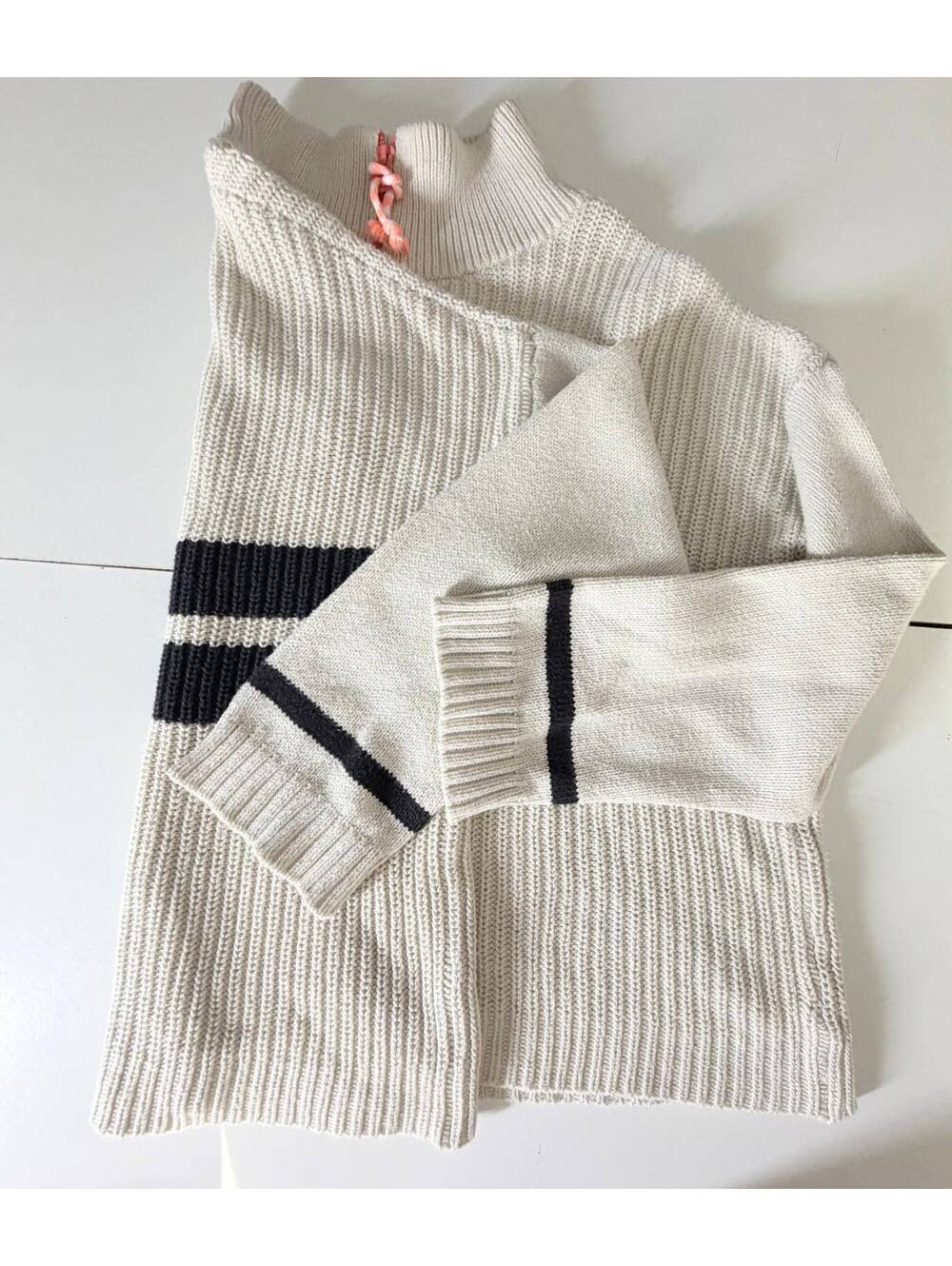 Lisa Todd XL Cream Quarter Zip Ribbed Knit Sweater Coral Zip Cozy Pullover - Picture 11 of 12